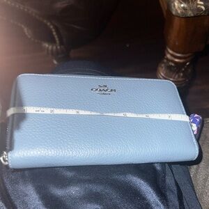 Coach light blue pebble nine card slot wallet